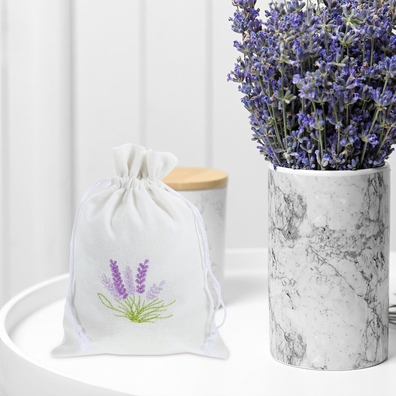 HOLIDYOYO Refillable Sachet Bags 10 Pack Cotton Drawstring Pouches 5.51X3.93 Inch Portable Empty Sachet Bags for Lavender Aromatherapy Jewelry Storage and Home Fragrance