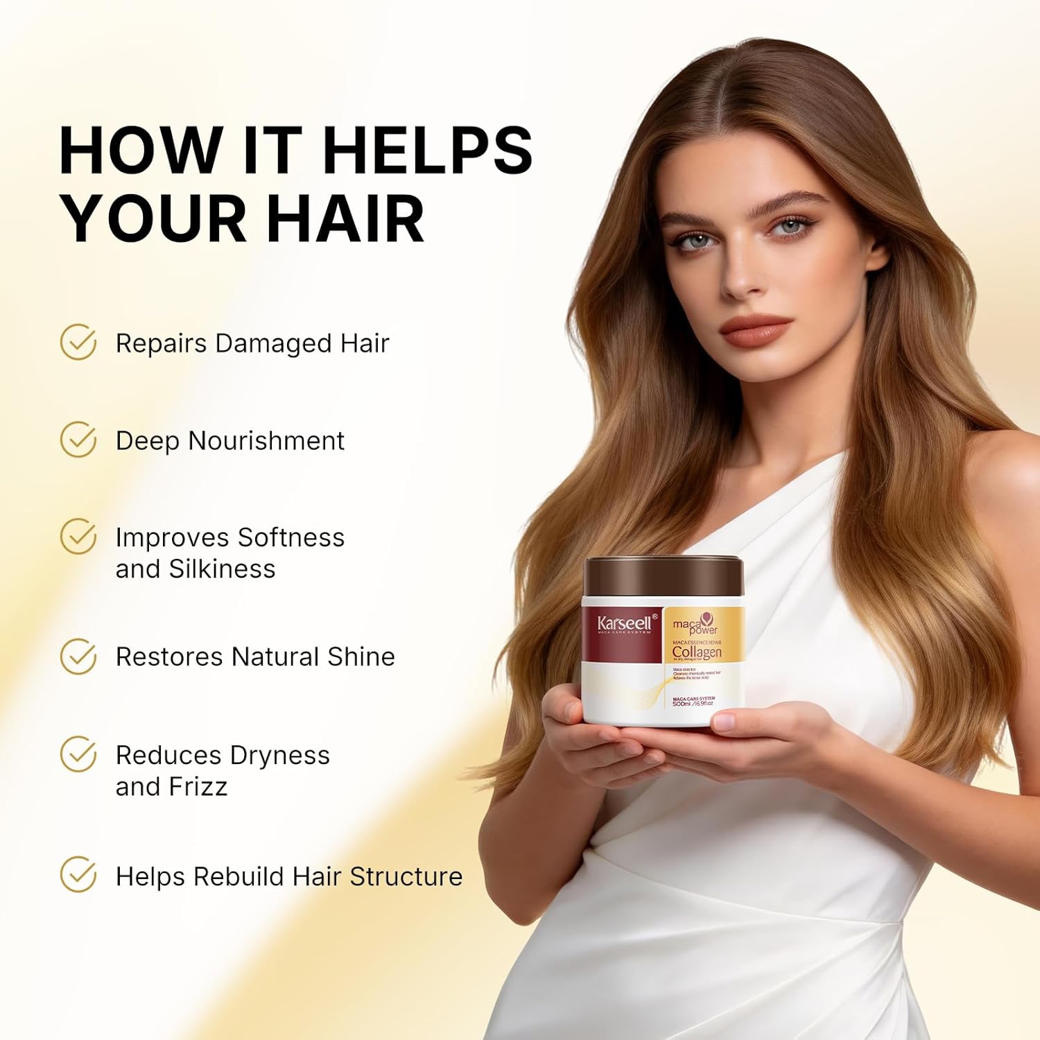 Karseell Collagen Hair Treatment Deep Repair Conditioning Argan Oil Collagen Hair Mask Essence for Dry Damaged Hair All Hair Types 16.90 oz 500ml
