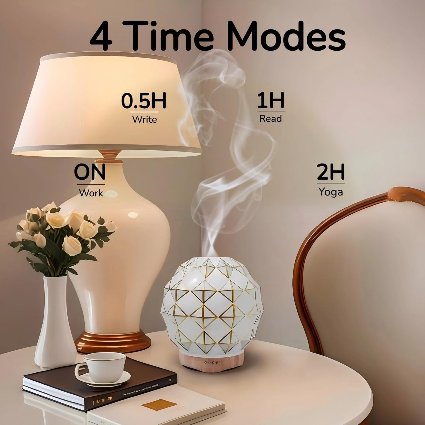 Essential Oil Diffuser, 100ML Handcrafted Glass Aromatherapy Diffuser with 7 Color LED Lights, Remote Control, Cool Mist Humidifier, Timed Mist, Auto Shut-Off (White)