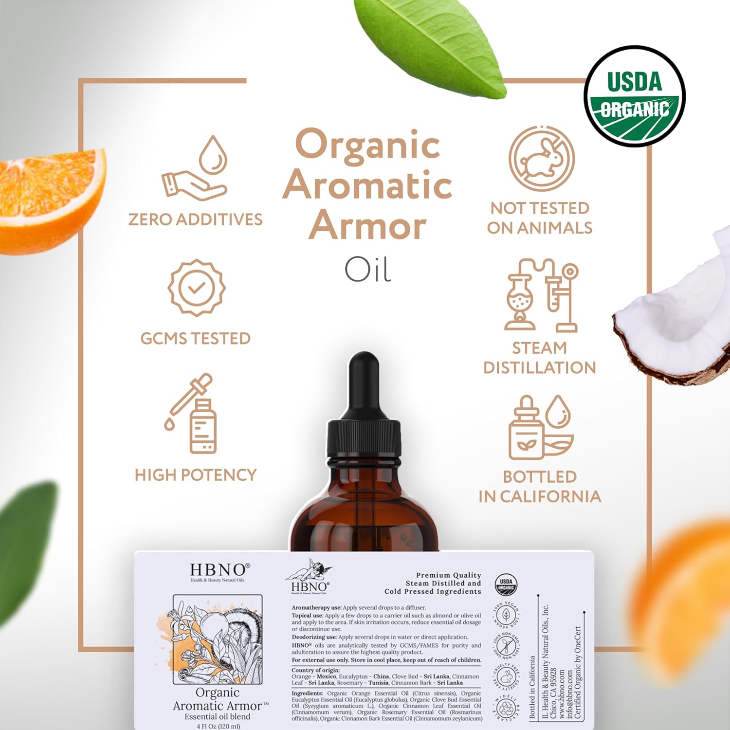 HBNO Organic Aromatic Armor Blend (Comparable to Thieves) - 4 oz (120ml) Value Size - Natural Essential Oil Blend - Perfect for Cleaning, Aromatherapy, DIY, Soap and Diffuser