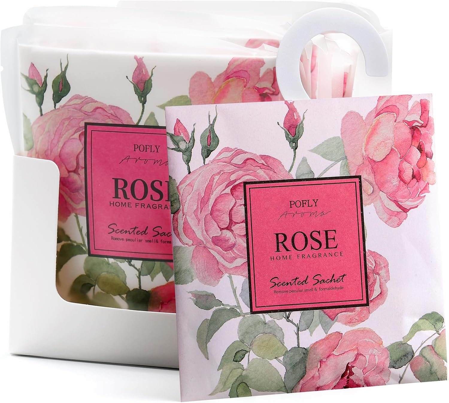 12 Pack Rose Petals Scented Sachets for Drawers and Closets, Hanging Closet Deodorizer Air Freshener, Long Lasting Fragrance