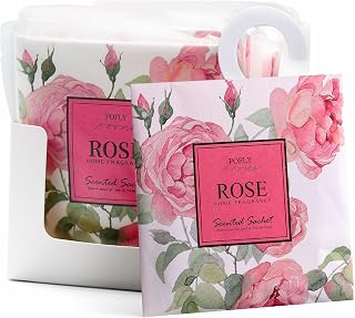 12 Pack Rose Petals Scented Sachets for Drawers and Closets, Hanging Closet Deodorizer Air Freshener, Long Lasting Fragrance