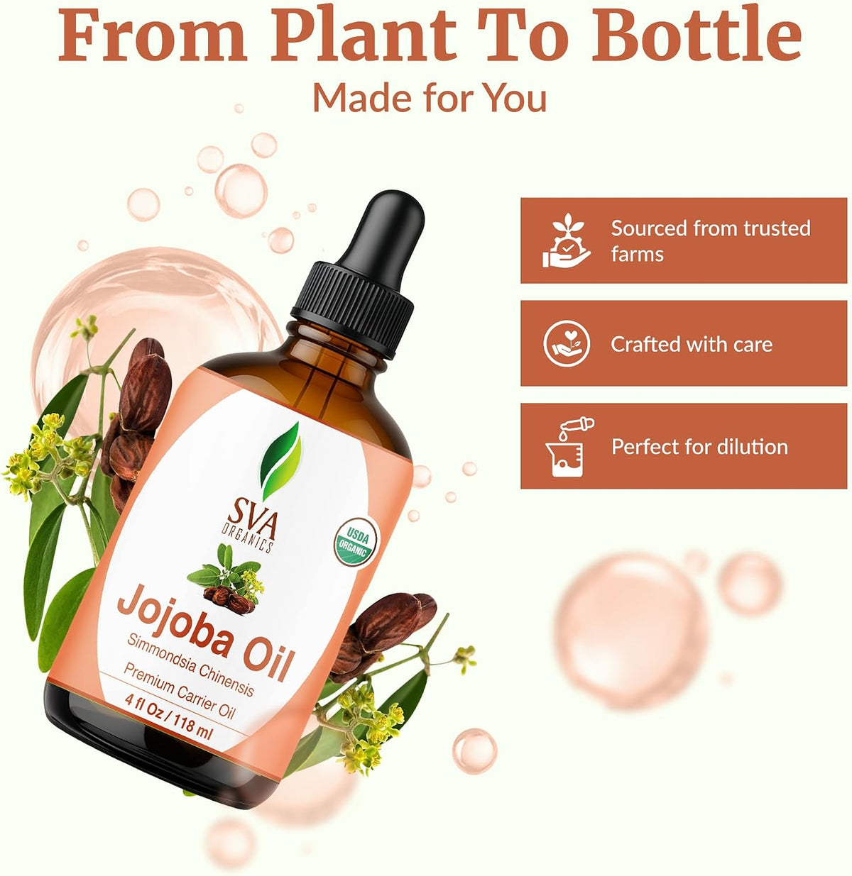 SVA Organic Jojoba Seed Carrier Oil with Dropper, 4 Fl Oz (118 ml)