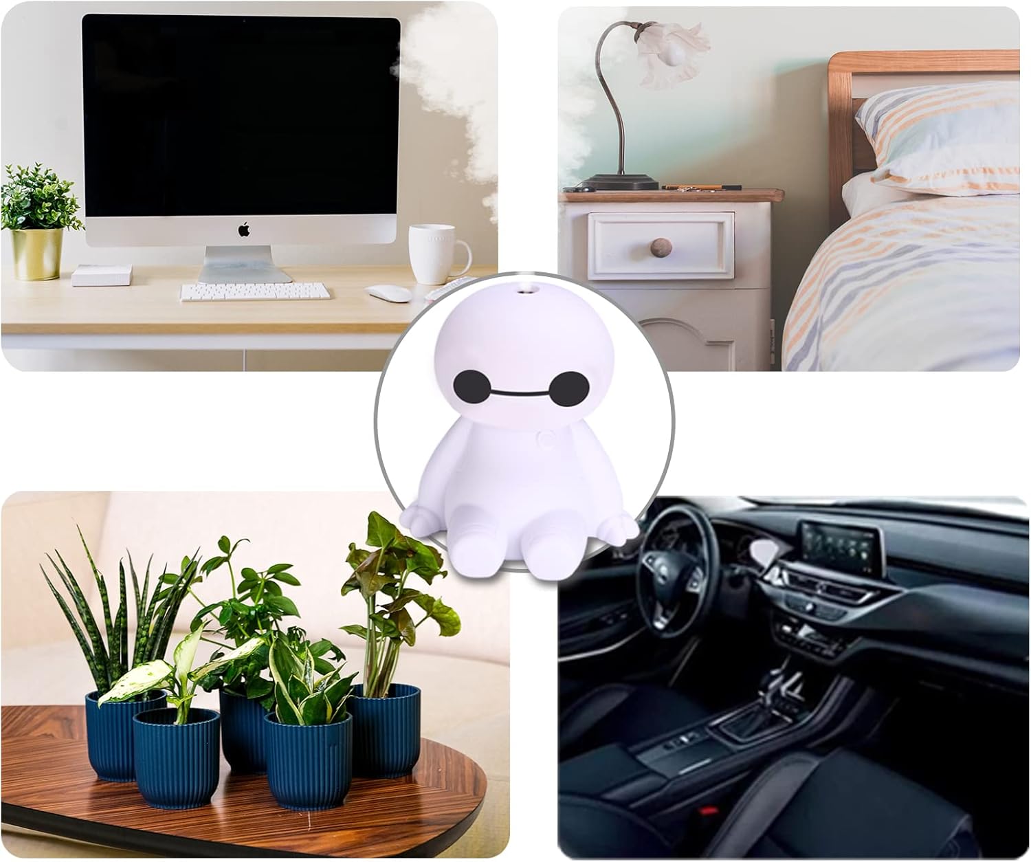 INVODA Humidifiers Portable Small Cool Mist Humidifiers Mini USB Personal Desktop for Travel, Car, Office Room, Bedroom (White)