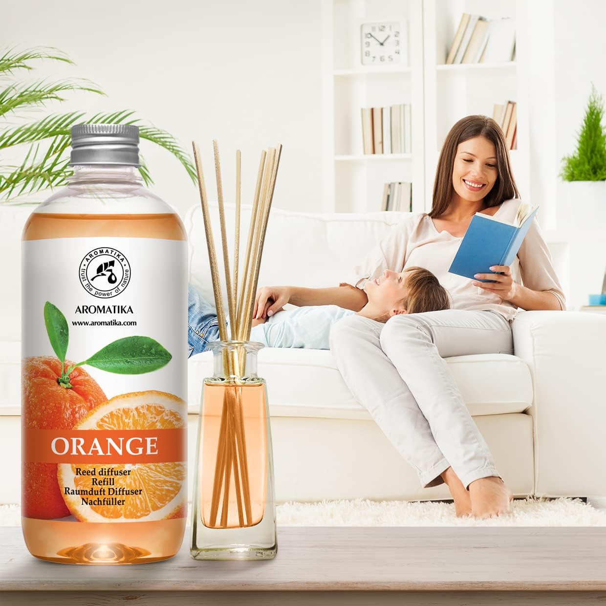 Orange Room Diffuser Refill Set 2*17 Fl Oz - Room Fragrance Diffuser with Natural Essential Orange Oil - Best for Aromatherapy - Spa - Home - Kitchen - Bath - Office - Fintess - Restaurant - Boutique