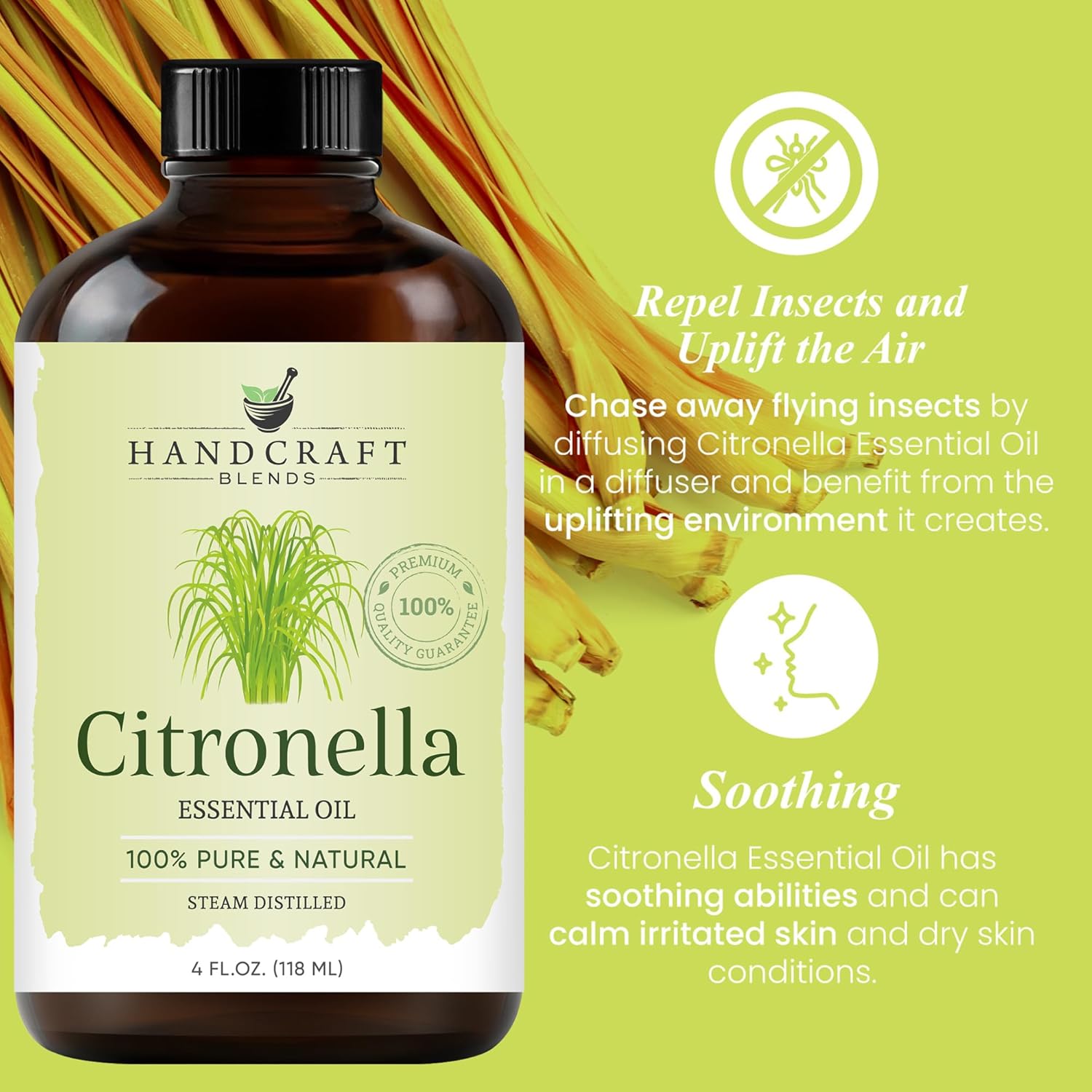 Handcraft Blends Outdoor Fresh Set: Peppermint and Citronella Essential Oils – (2 x 4 Fl Oz) – 100% Pure & Natural – for Diffuser, Aromatherapy, and DIY Projects