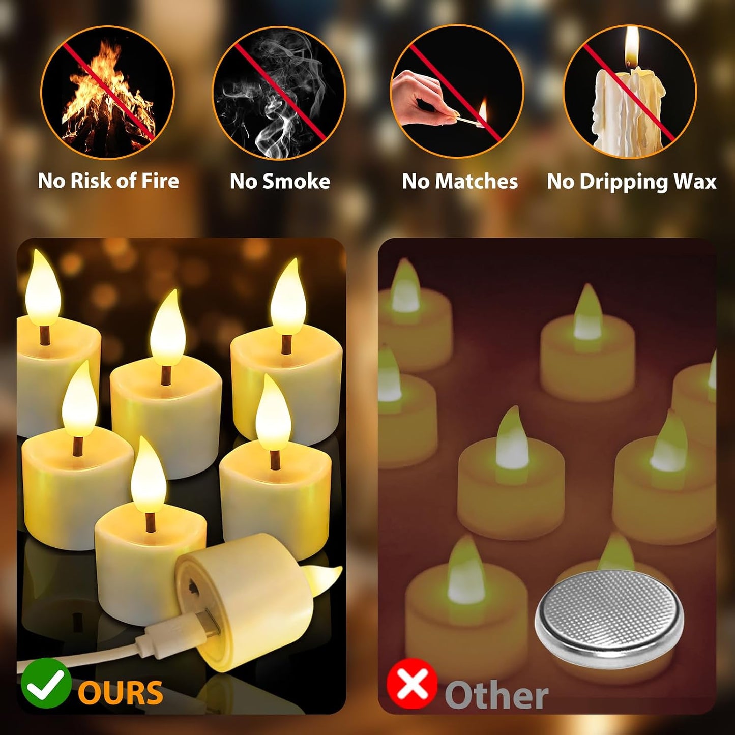 JNOEC Rechargeable Flickering Flameless Candles, 8 Pcs Fake Electric Tea Lights with Remote Control and Timer, Safe & Realistic Flame Effect LED Candles for Party, Wedding, Aniversary, Easter Decor