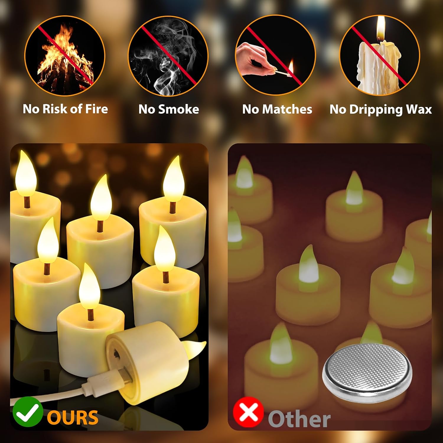 JNOEC Rechargeable Flickering Flameless Candles, 8 Pcs Fake Electric Tea Lights with Remote Control and Timer, Safe & Realistic Flame Effect LED Candles for Party, Wedding, Aniversary, Easter Decor
