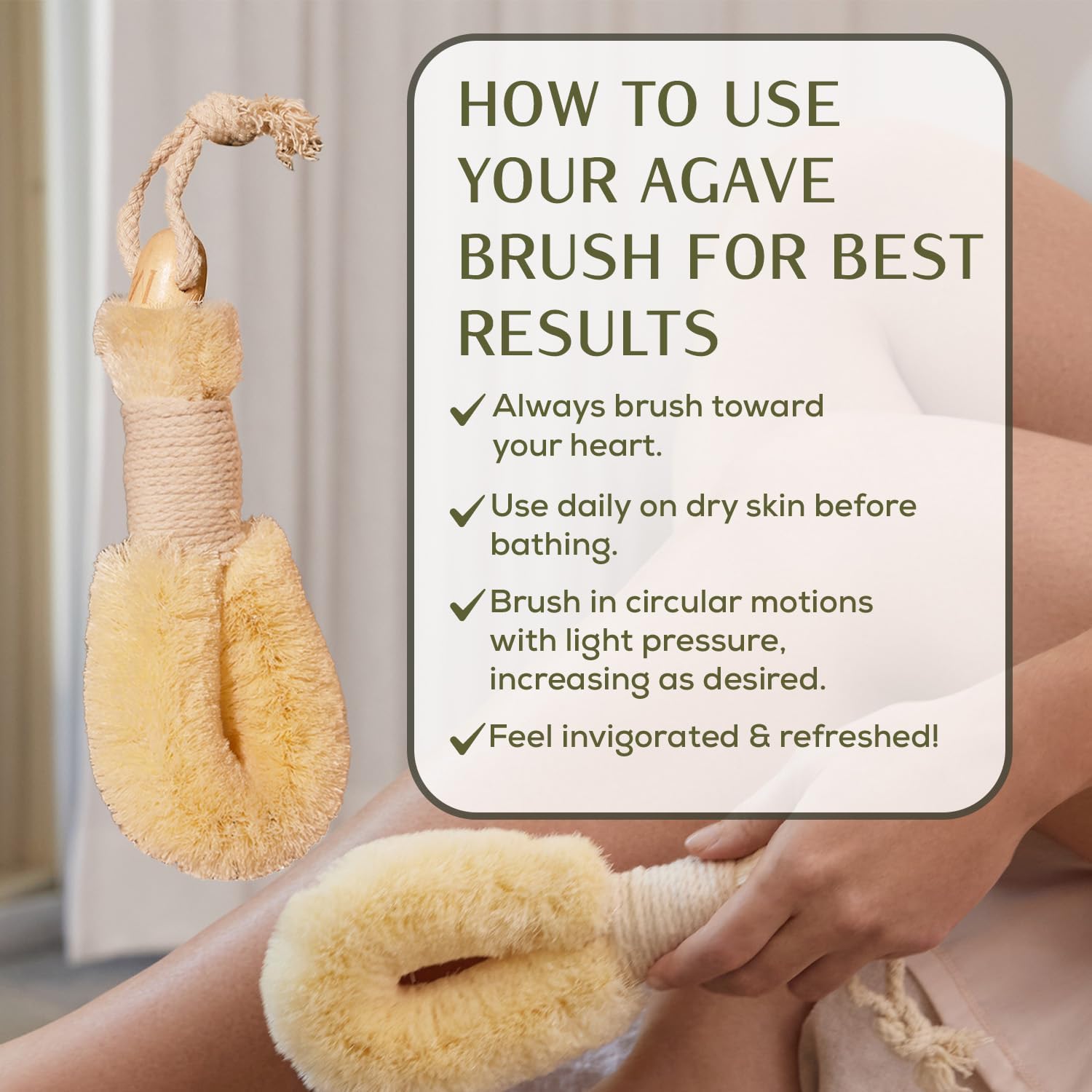 CSM Agave Plant-Based Dry Body Brush: Natural Firm Bristles for Lymphatic Drainage, Cellulite Reduction, Exfoliation, Detox, Circulation & Skin Glow