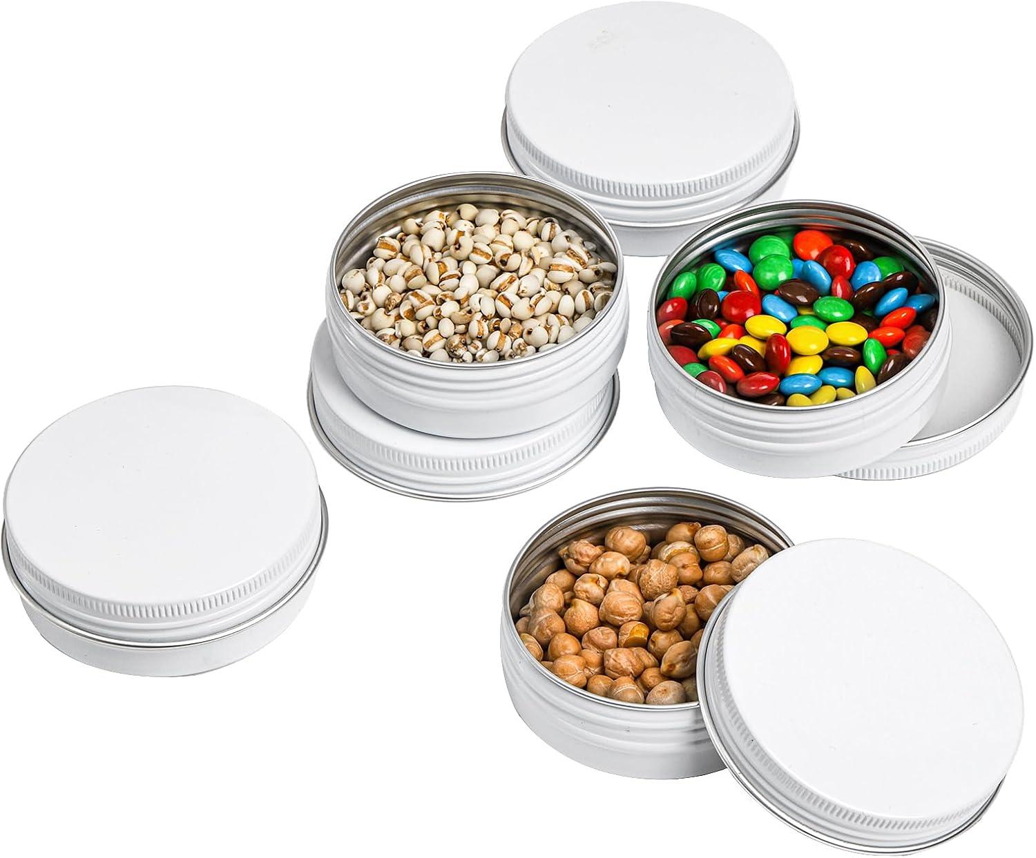 Foraineam 48 Pack 2 oz White Lip Balm Tin Cans, Aluminum Round Cosmetic Sample Containers with Screw Lid, Storage Travel Tin Jars Metal Empty Tins for Salve, Cream, Spices or Candles