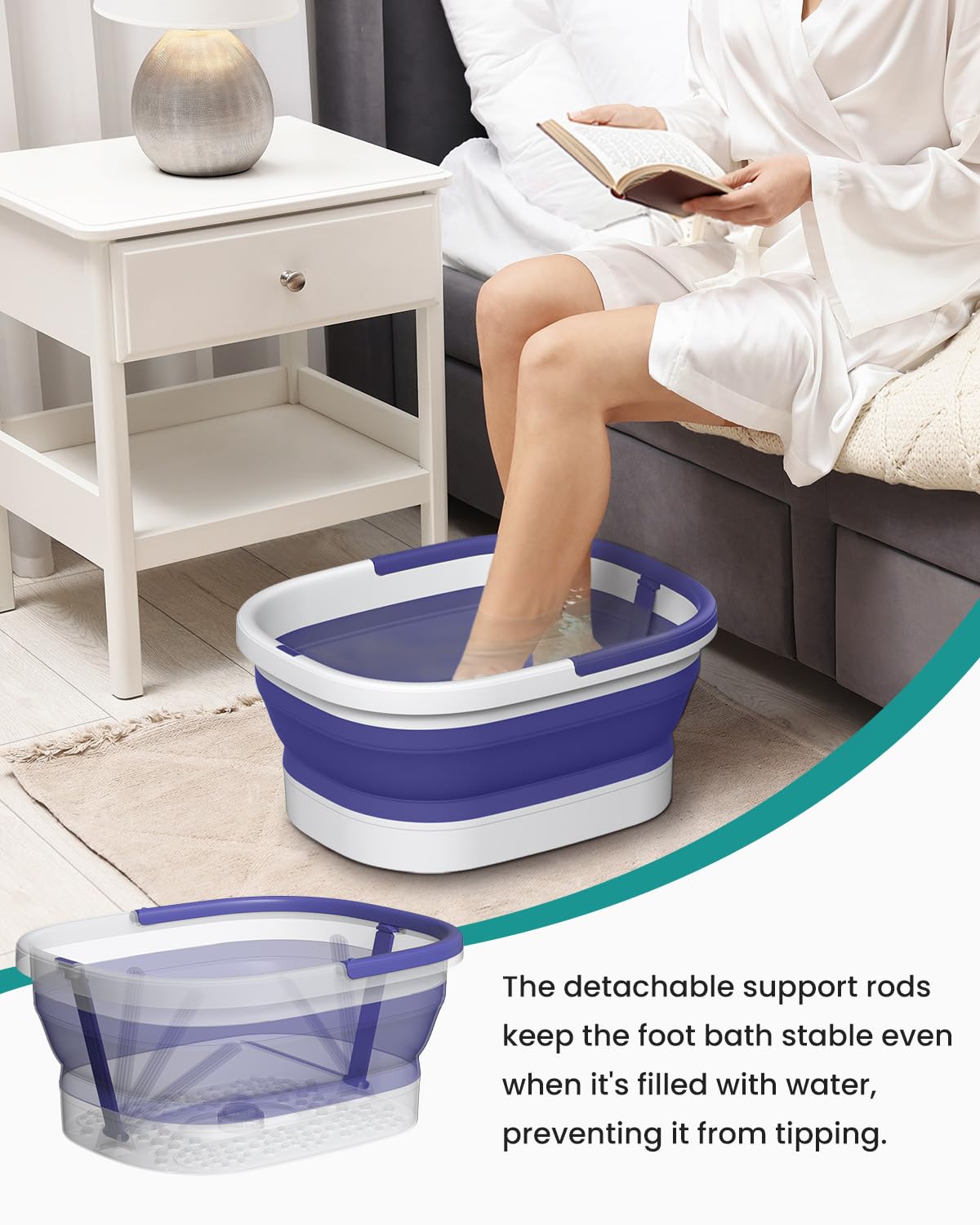 Nekteck Foot Soaking Tub Collapsible Bucket for Foot Bath Soak Tub, Feet Basin Soaker with 138 Acupressure Nodes and Pumice Stone for Feet Health Foot Spa, Gifts for Men Women Dad Mom, Purple