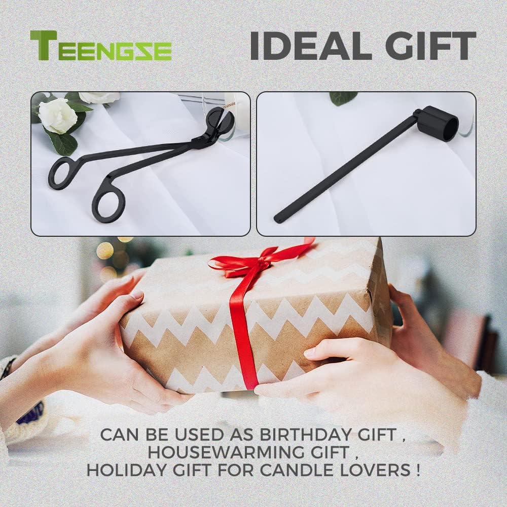 Candle Accessory Set, Candle Snuffer and Wick Trimmer, Polished Candle Extinguisher Kit with Long Handle, Great Gift for Candle Lover (Black)