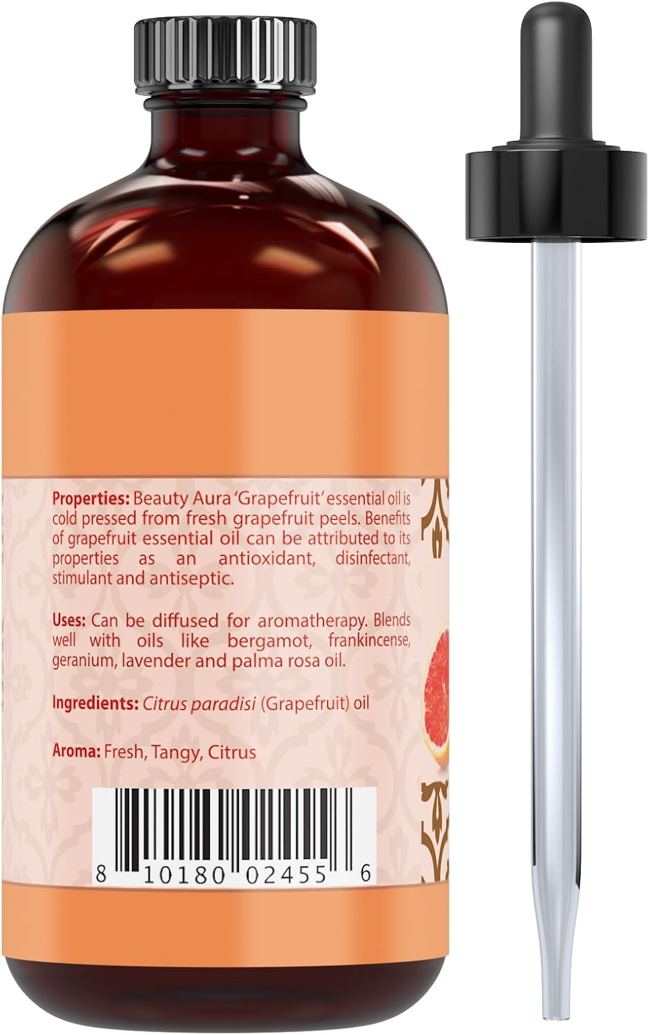 Beauty Aura Grapefruit Essential Oil * 4 Oz. Bottle * 100% Pure, Undiluted Therapeutic Grade Oils * Ideal for Aromatherapy & Diffusers Great Value!