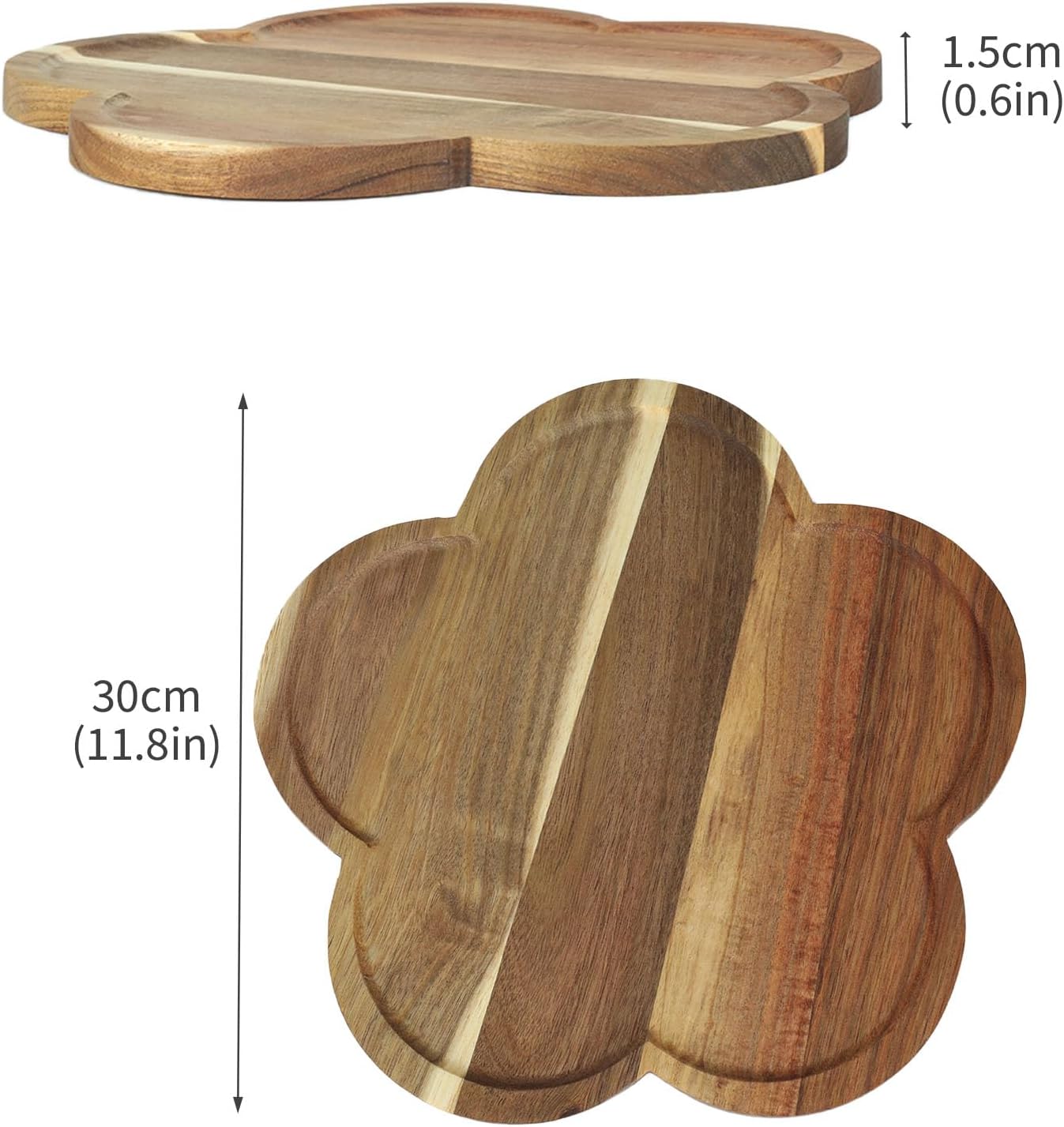 11.8" Acacia Wood Flower-Shaped Tray, Wooden Candle Tray, Decorative Candle Holder Candle Plate Jewelry Organizer, Farmhouse Serving Tray for Food, Drinks, Jewelry, Key, Vanity & Home Decor