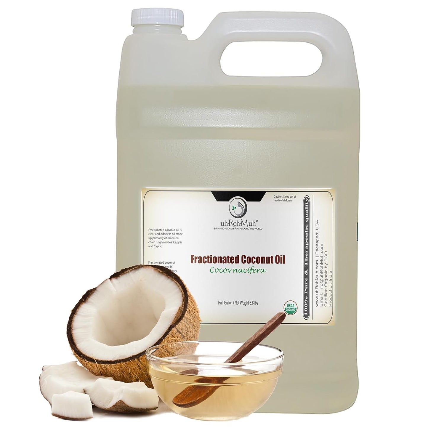 Premium Organic Fractionated Coconut Oil USDA Certified| Hydrating Moisturizer for skin 100% Pure, Unscented|Expeller Pressed Carrier Oil for Essential Oil(Net Wt:1.8kg/4lb)