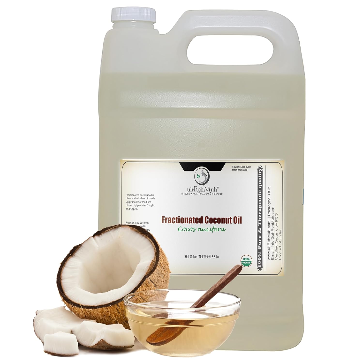 Premium Organic Fractionated Coconut Oil USDA Certified| Hydrating Moisturizer for skin 100% Pure, Unscented|Expeller Pressed Carrier Oil for Essential Oil(Net Wt:1.8kg/4lb)