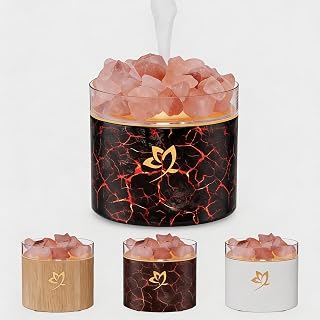 4-in-1 Ultrasonic Crystal Salt Stone Aromatherapy Diffuser & Humidifier - 7-Color LED Dreamy Flame Light, Auto Shut-Off, 2 Modes | Home/Office/Yoga (Black Grain)