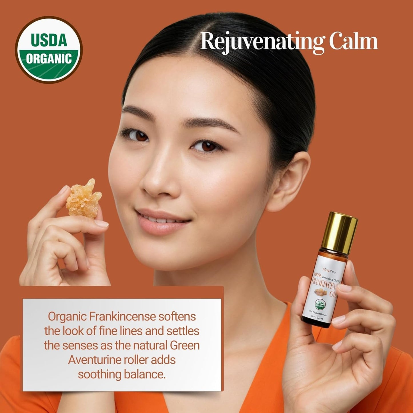 BodyJ4You Peppermint + Frankincense Essential Oil Roll On Duo - Pure 100% USDA Organic MCT Coconut Oil - Clear Quartz and Green Aventurine Stone Rollers - Cooling Focus Grounding Pulse Point Skin Care