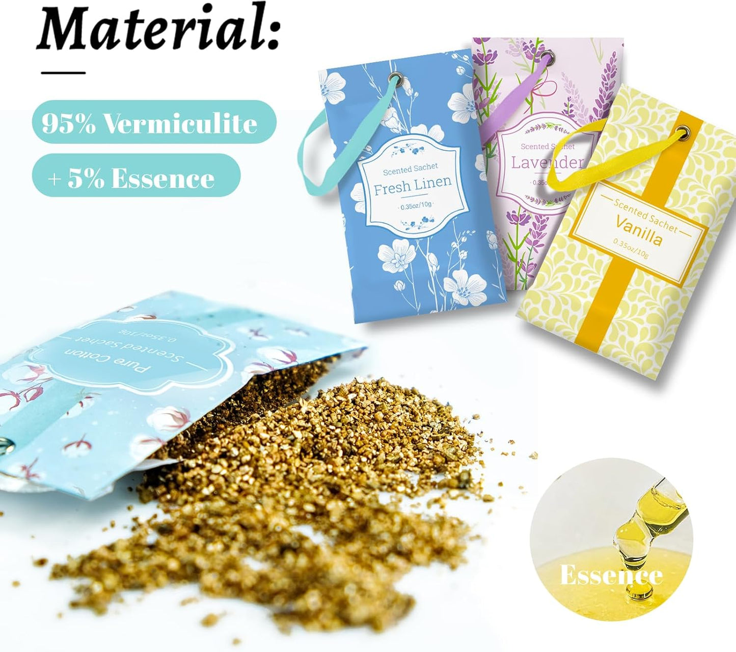 SCENTORINI Sachets for Drawers and Closets, Sachets Bags Long-Lasting, 16 Pack, Lavender Linen Vanilla Cotton, Home Fragrance Sachet for Cupboard, Wardrobe, Suitcases, Shoecases