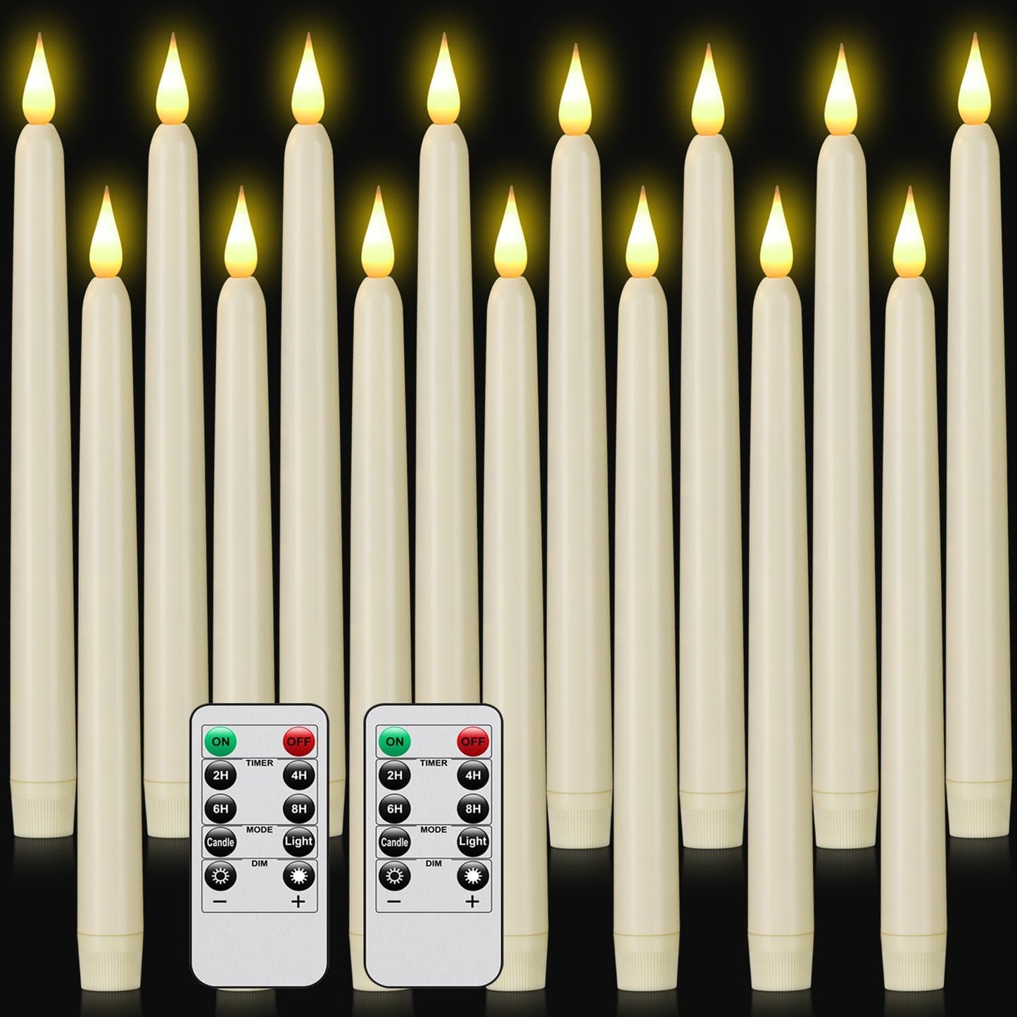 Flameless Taper Candles with Remote Control,15pack Dripless Plastic LED Candles,Flickering Battery Operated,9.2'’Classic Tall Candle for Wedding,Party,Halloween,Christmas,Home Decor (Ivory)