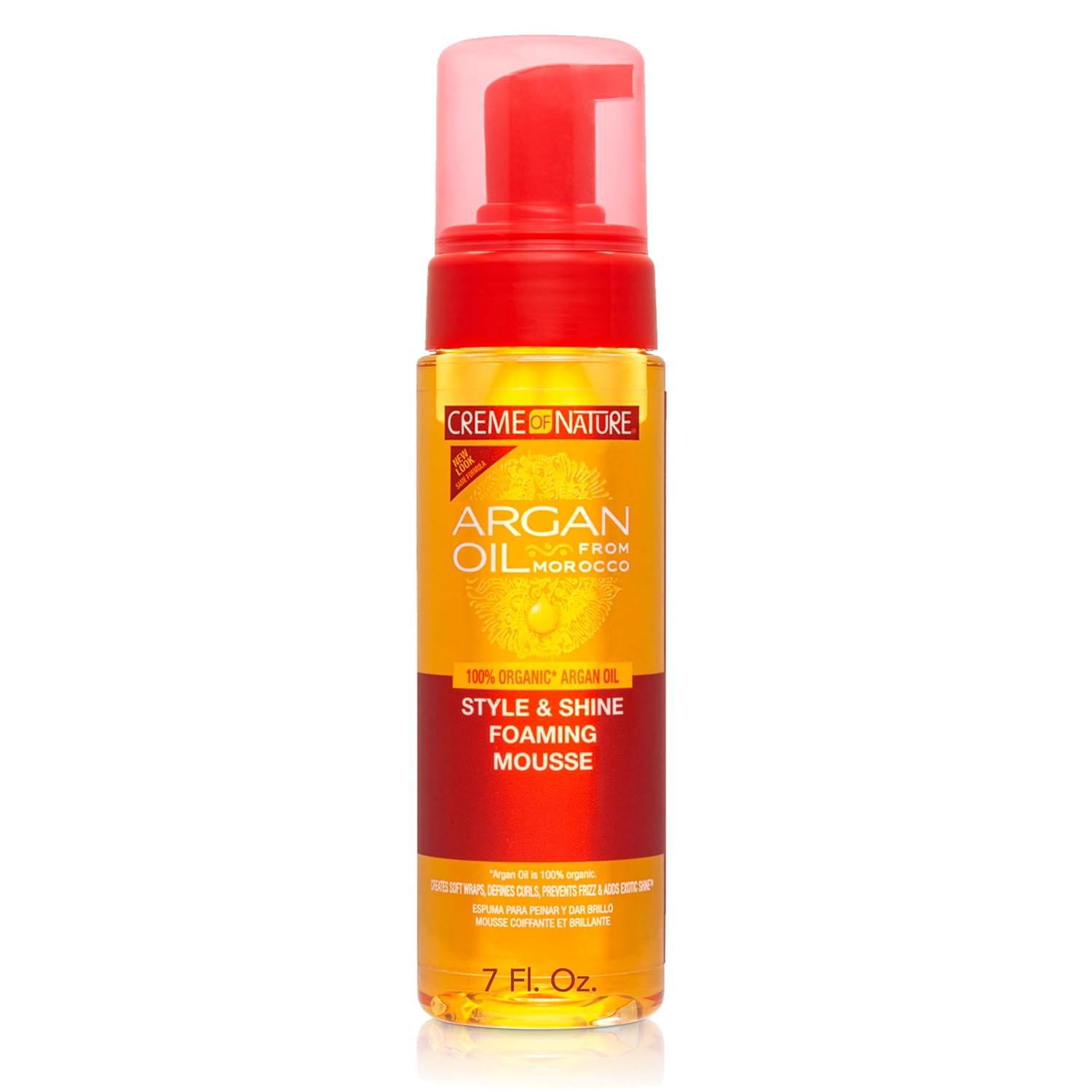 Creme of Nature Style & Shine Foaming Mousse, Defines Curls & Controls Frizz, Moisturizes Hair while Adding Shine with Argan Oil from Morocco, 7 fl oz