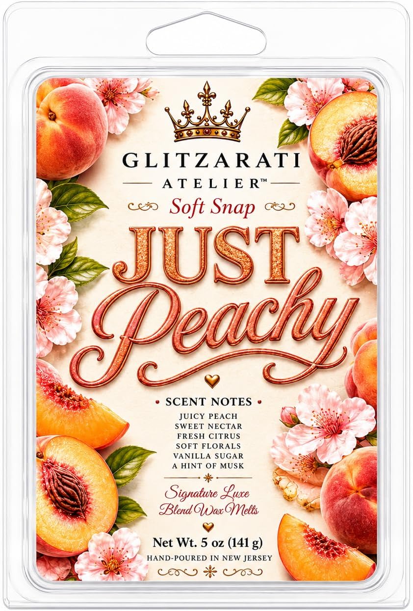Just Peachy | Signature Luxe Blend Wax Melt | Ripe Peach, Warm Cinnamon & Vanilla Sugar | 5 oz Clamshell | Glitzarati Atelier™