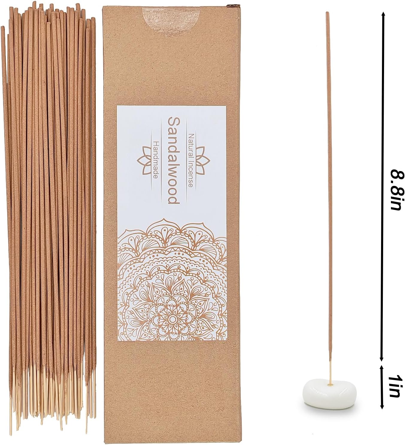 Sandalwood Incense Sticks, 120pcs Natural Sandalwood and Handmade Incense Sticks, Charcoal Free and 45 Minute Burn Time for Home Fragrance, Meditation, Yoga, Spiritual Healing
