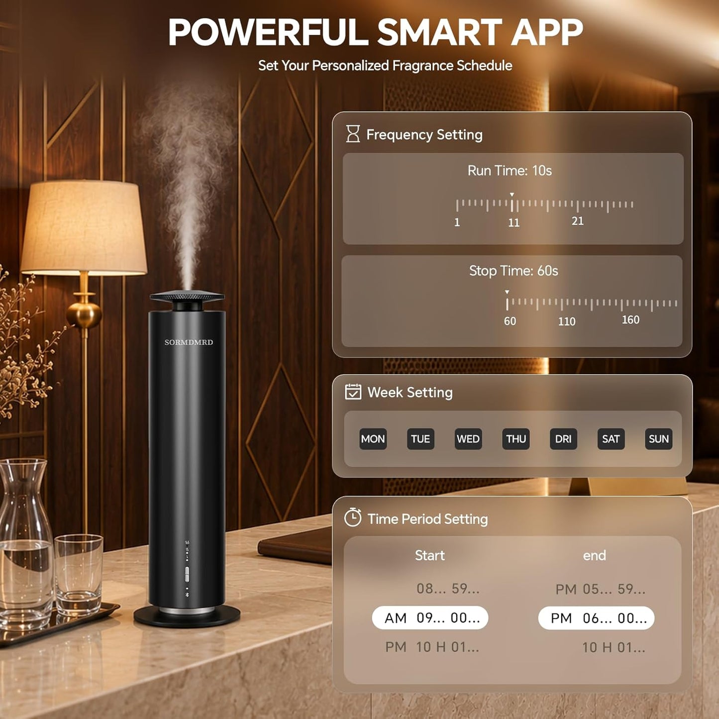 Waterless Scent Diffuser Starter Kit with 5 Scent Essential Oils, Covers 2000 Sq Ft, Cold Air Diffusers for Home, Hotel, Office, Aromatherapy Diffuser with Adjustable Mist, Timer, App & Remote Control
