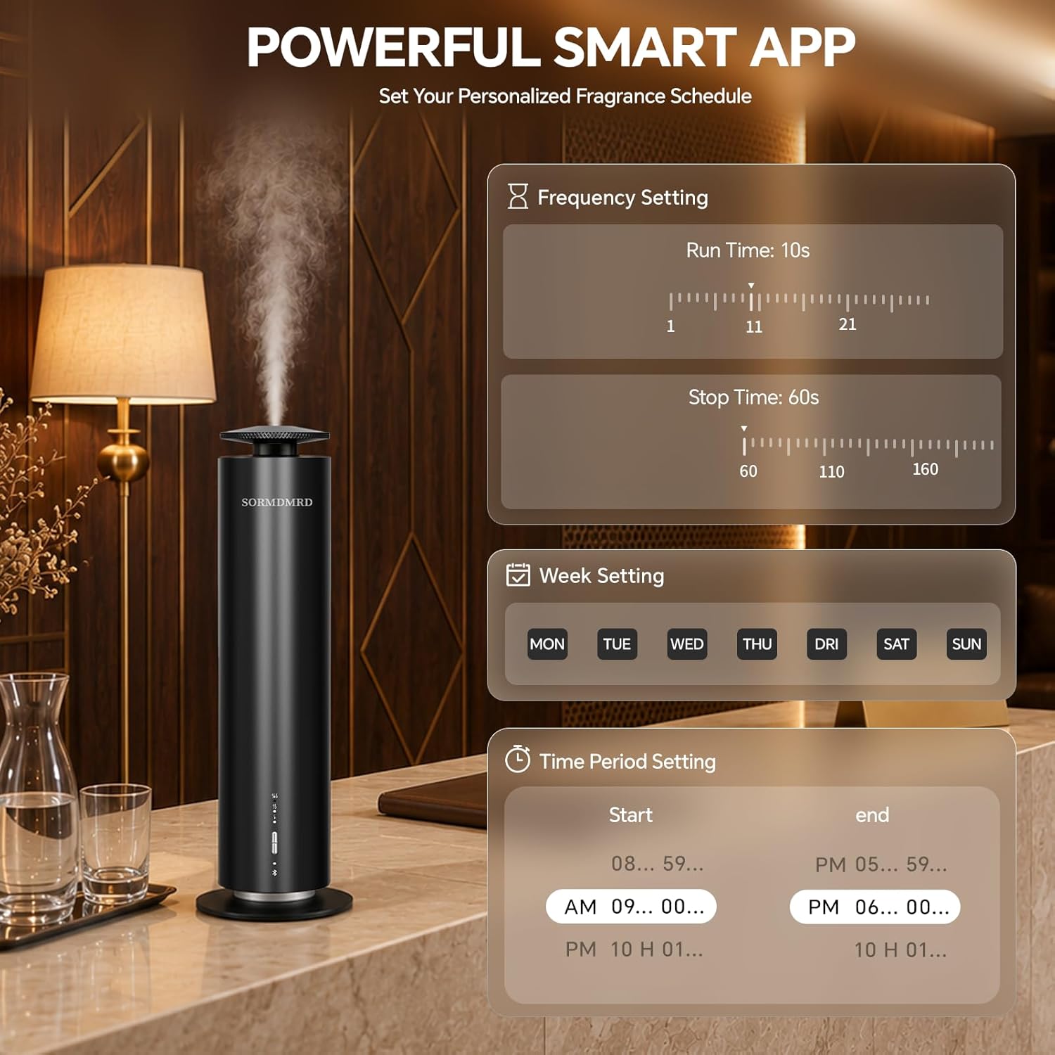 Waterless Scent Diffuser Starter Kit with 5 Scent Essential Oils, Covers 2000 Sq Ft, Cold Air Diffusers for Home, Hotel, Office, Aromatherapy Diffuser with Adjustable Mist, Timer, App & Remote Control