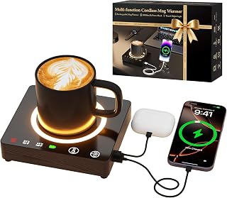 Mug Warmer, Cordless 180 Min Battery Life, 10000mAh Portable Charger, Wireless Coffee Cup Warmer for Desk, 3 Temp Settings, Smart Candle Heat Plate for Home, Office, Travel, Camping & Gifts for Men
