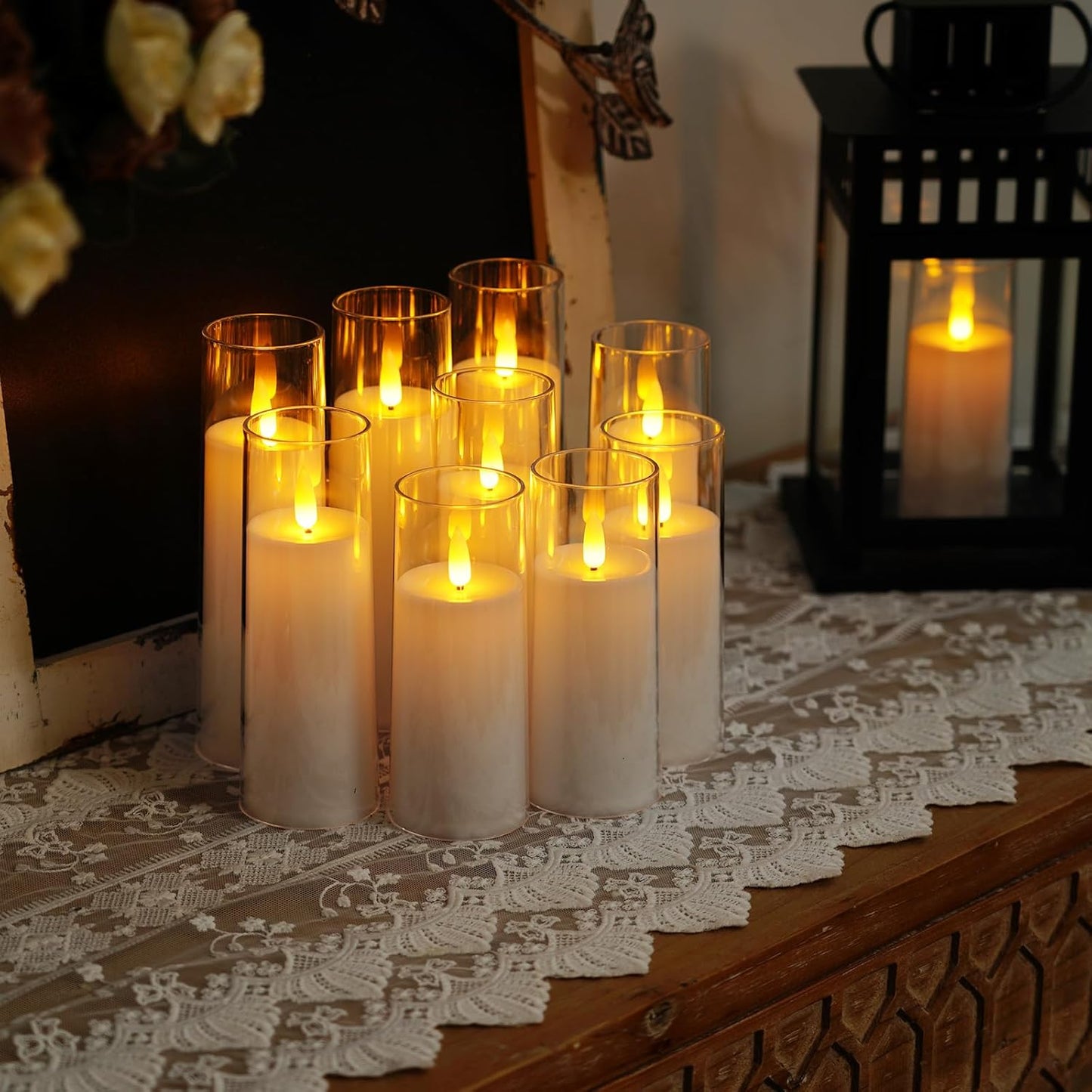 Homemory Pure White Acrylic Flameless Candles, LED Candles, Battery Operated Candles with Remote Control and Timer, Fake Electric Candle, Wedding, Home Decor, Set of 9