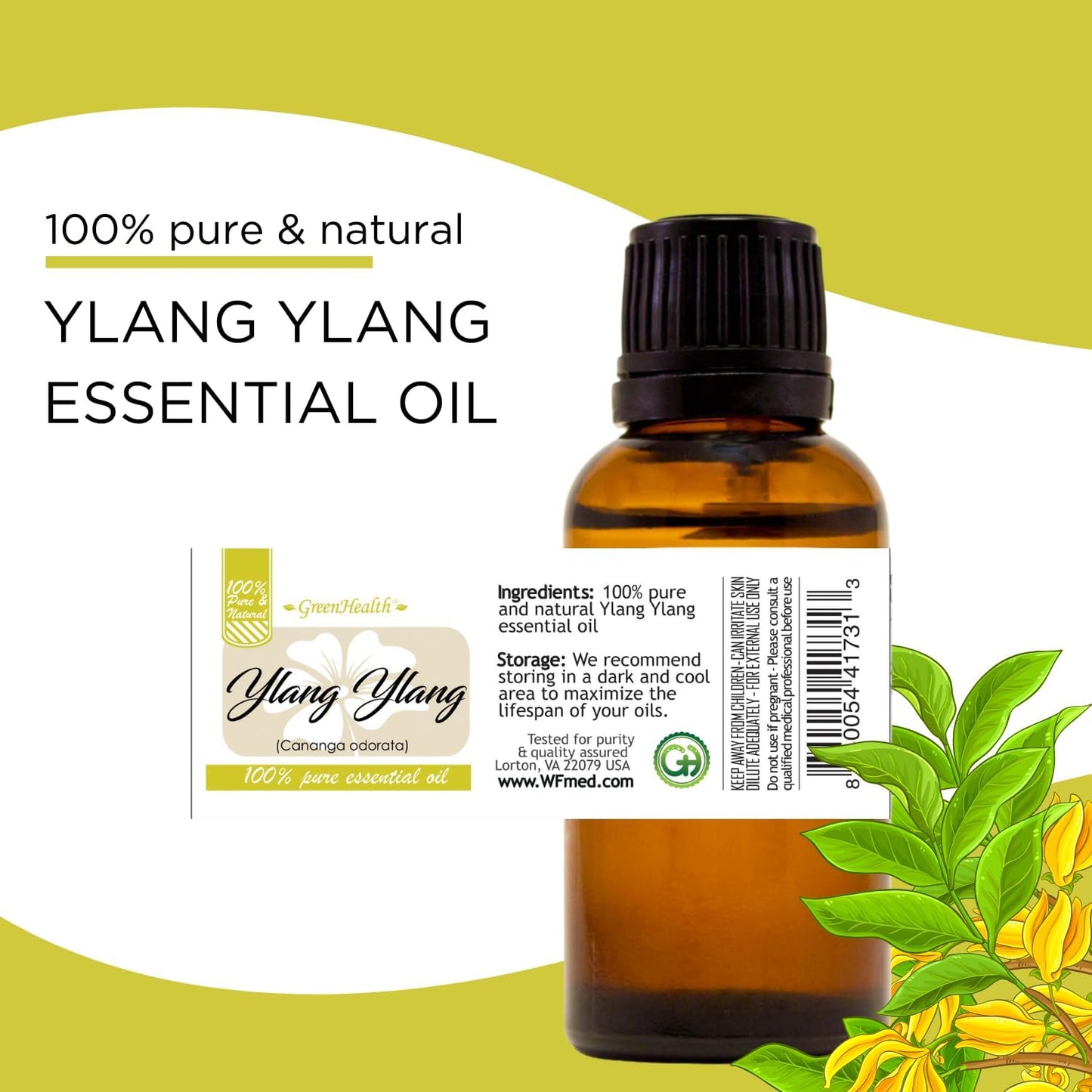 Ylang Ylang Essential Oil – 32 fl oz (946 ml) Aluminum Bottle w/Plug Cap – 100% Pure Essential Oil – GreenHealth