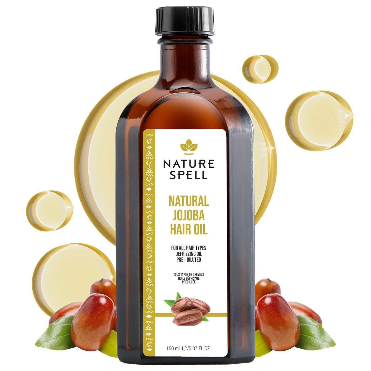 Nature Spell Jojoba Oil, Pre-Diluted Hair Growth Oil, Supports Dry & Damaged Strands, Moisturises Follicles, Adds Shine & Resilience to Tresses, For All Hair Types, Vegan, 5.07 Fl Oz