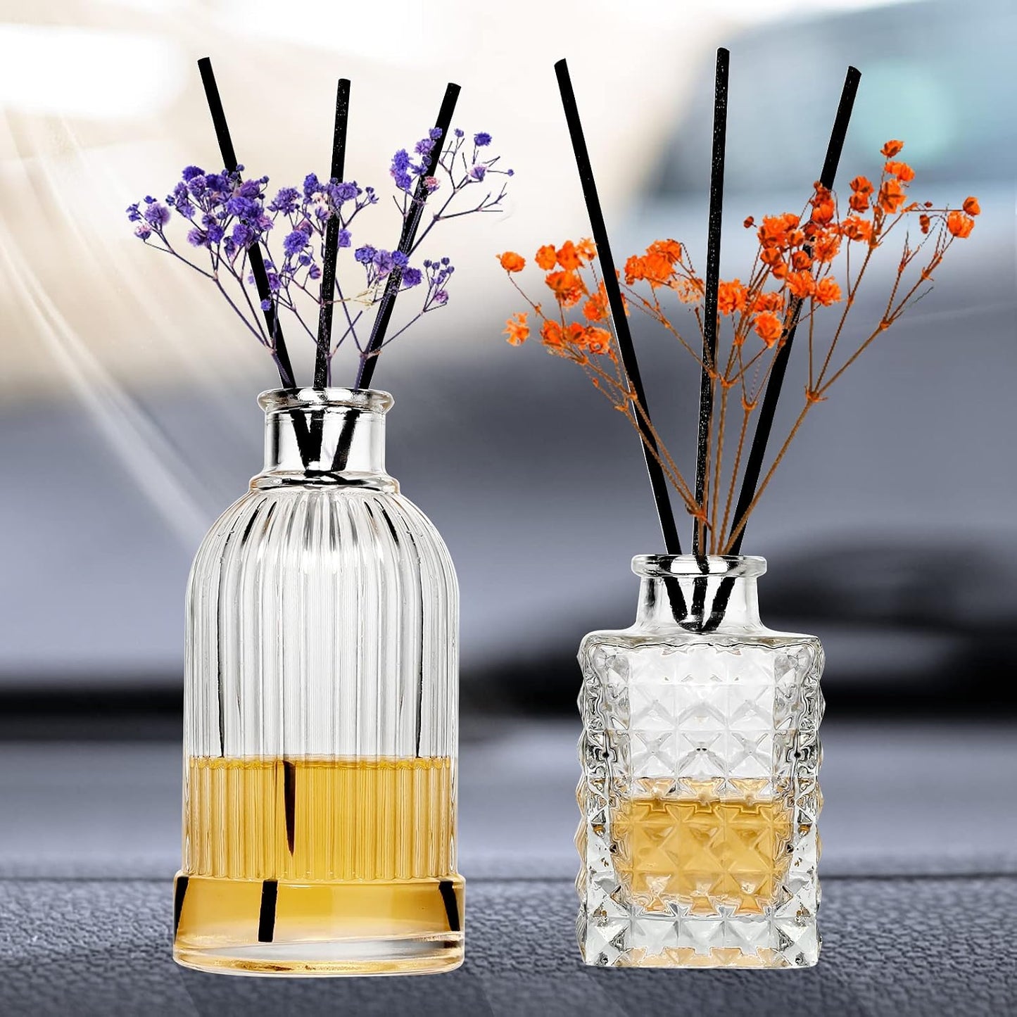 Gift Set-Glass Diffuser Bottles Set of 5 Reed Diffuser Bottle Clear Empty Decorative Bottles Vases Reeds Bulk DIY for Perfume Fragrance Home Office Desk Decoration Wedding Girl Women