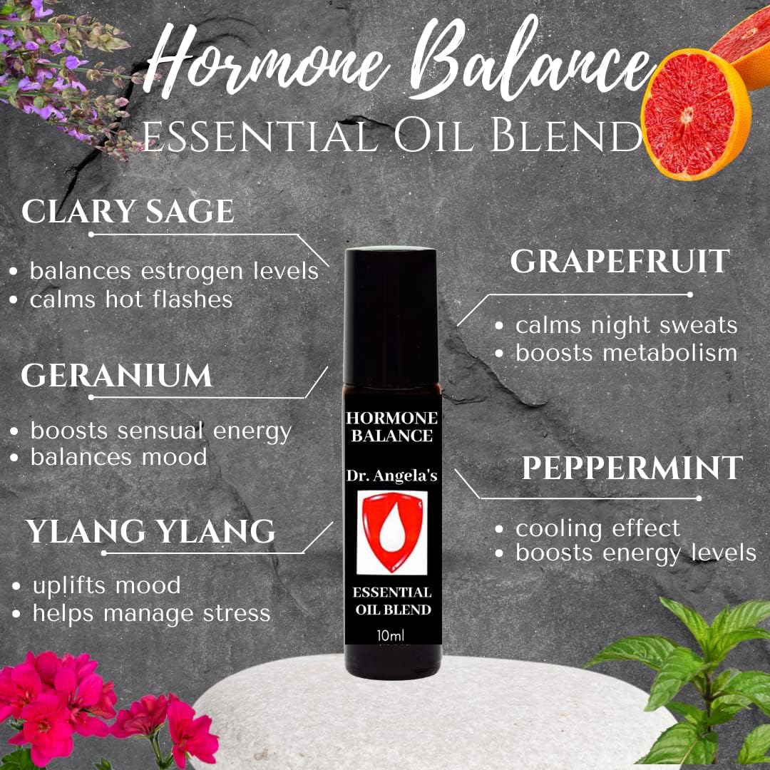 Dr. A's Hormone Balance Essential Oil Blend | 100% Therapeutic Grade | Hot Flashes, Night Sweats, Menopause Relief Roll-On Bottle 10 ml (.33 fl oz)