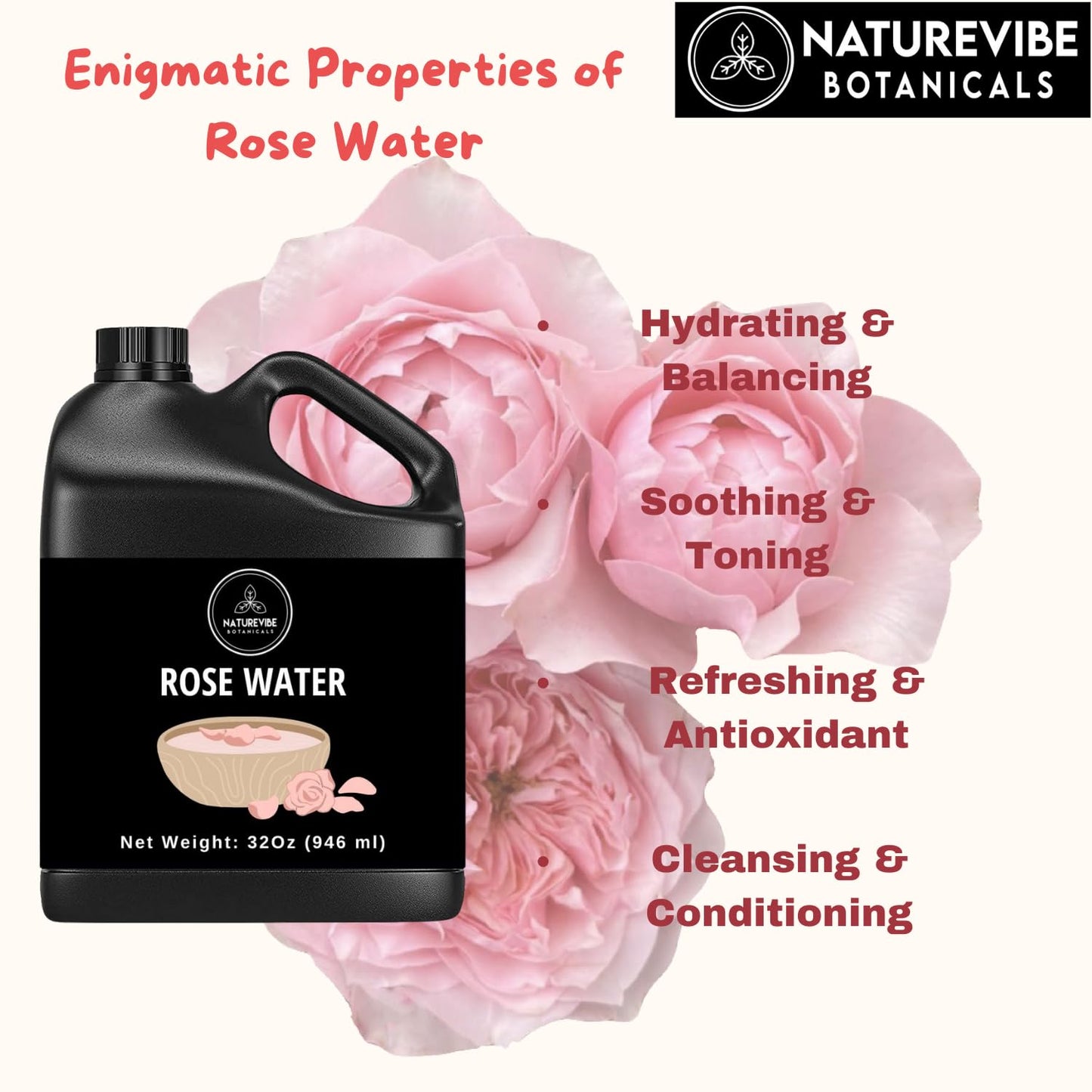Naturevibe Botanicals Premium Rose Water 32oz and Fractionated Coconut Oil 32oz | Oil Combo.
