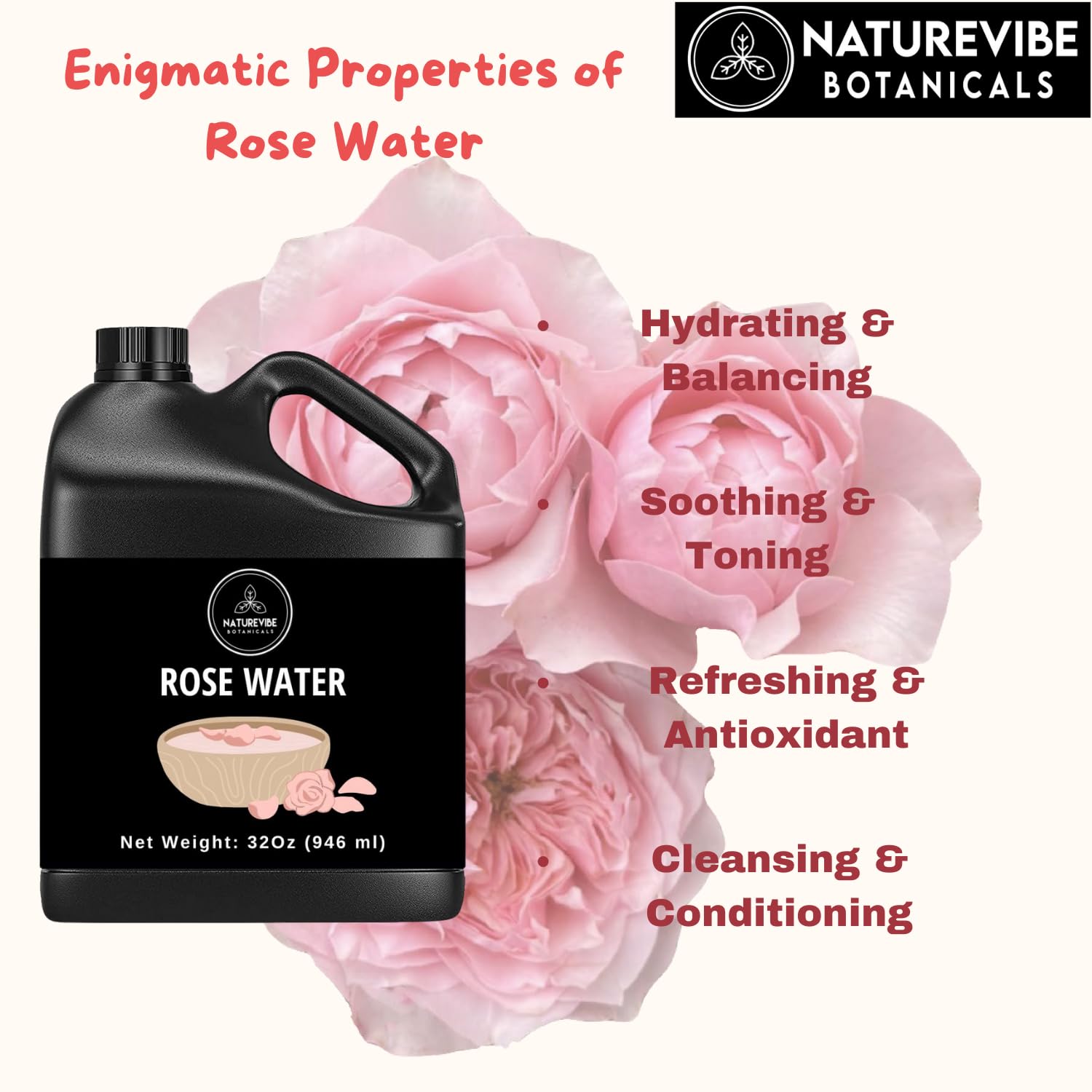 Naturevibe Botanicals Premium Rose Water 32oz and Fractionated Coconut Oil 32oz | Oil Combo.