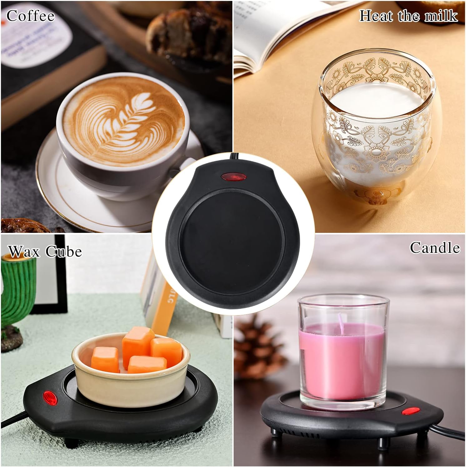 ASAWASA 2Pcs Candle Warmer Plate and Mug Warmer for Large Jar, Safely Releases Scents Without a Flame, Keeps Coffee Tea Milk and Soups Warm in Your Home Office Desktop (Black)