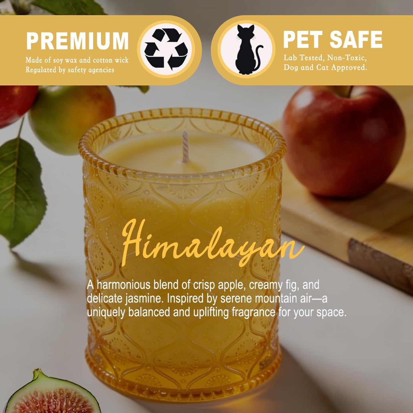 Sandalwood Fig Amber Scented Candles, Natural Soy Wax Jar Candle in Glass 45 Hours Clean Burn, Gift-Ready for Hosts & Gatherings Elegant Home Décor