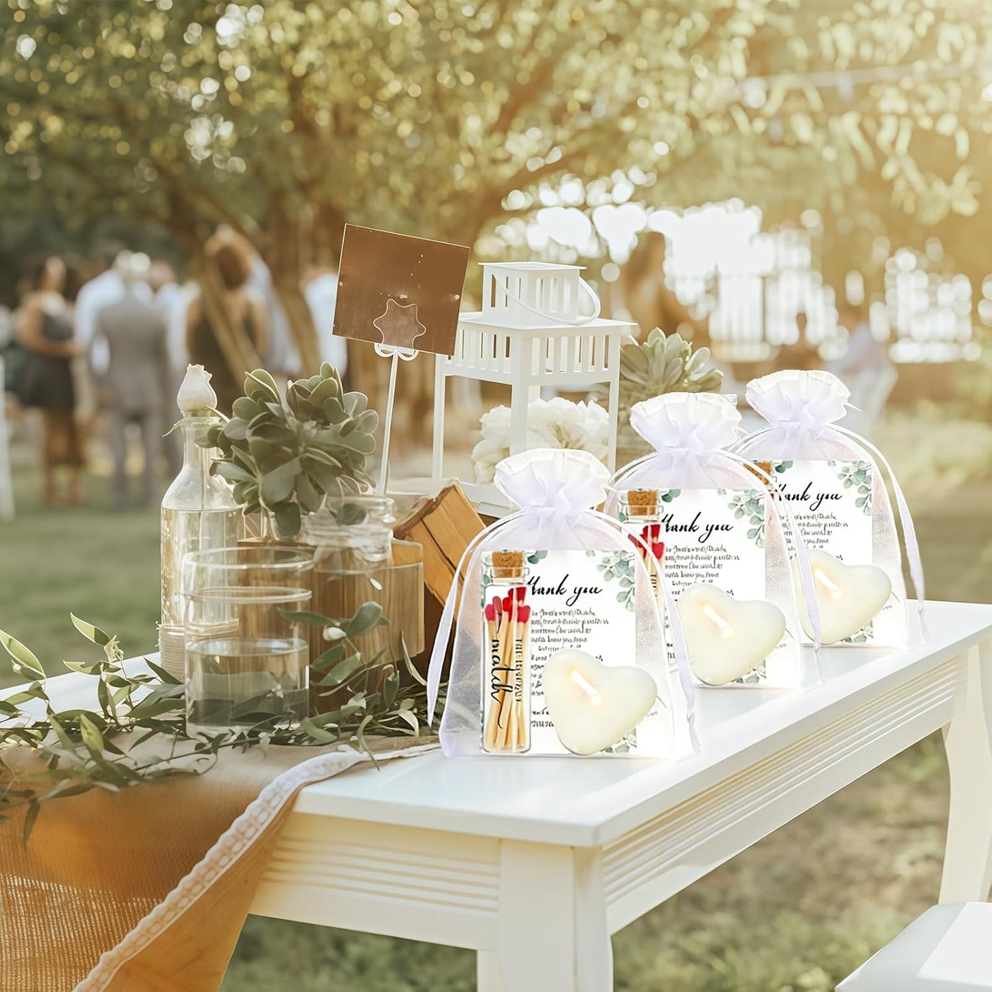 50 Set Wedding Party Favors for Guests Bulk, Mini Heart Shaped Candles Empty Matches Jars with Cork Top Thank You Cards and Organza Bags for Wedding Bridal Shower Guest Souvenir Gift