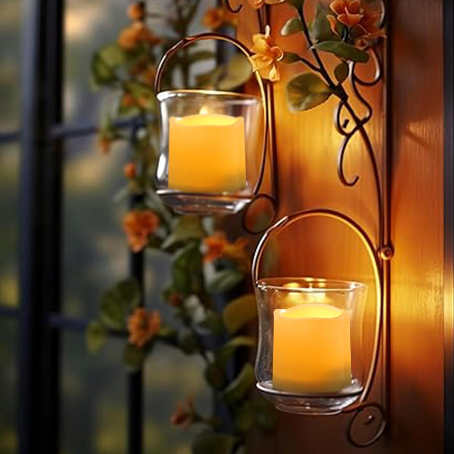 Waterproof Outdoor Battery Operated Flameless Candles with Auto Timer Flickering Plastic Resin Electric LED Pillar Lights for Lantern Patio Garden Wedding Party Decorations 3x3 Inches 2 Pack White