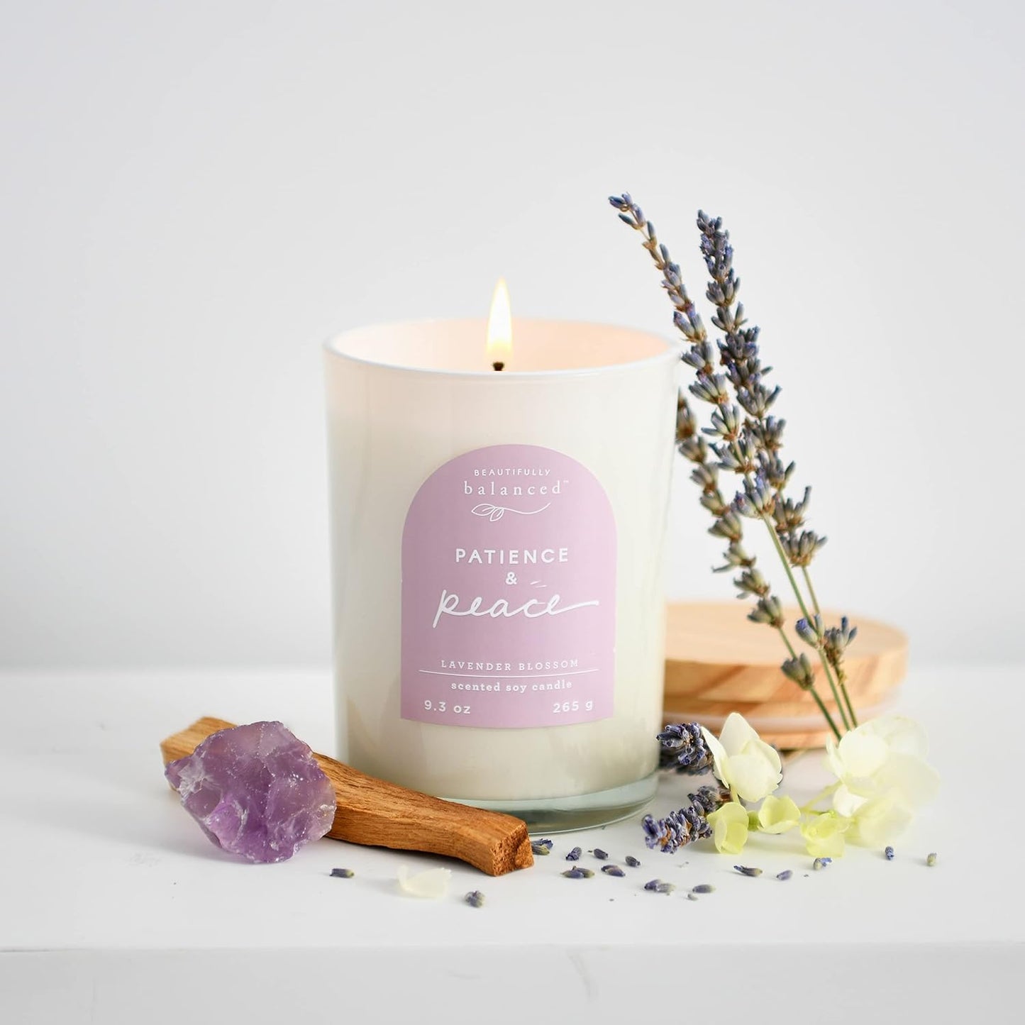 Scented Lidded Glass Soy Candle, Patience + Peace 9.3 oz.