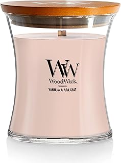 WoodWick Vanilla & Sea Salt Gifts for Women and Men, 9.7 oz Medium Hourglass Candle with Crackling Wick