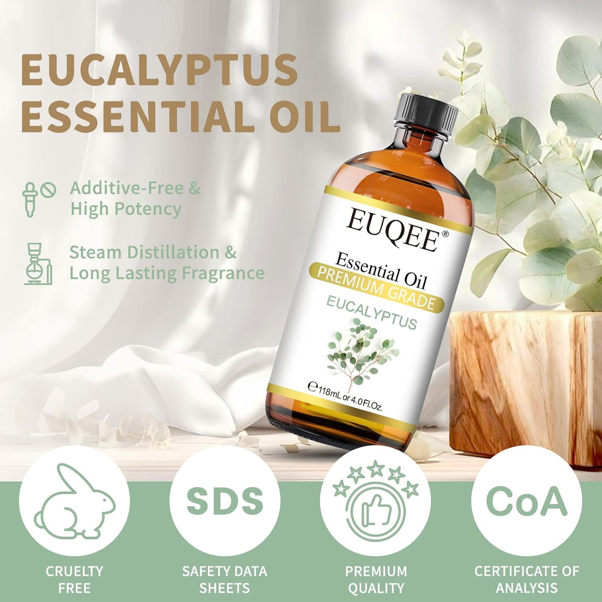 EUQEE Eucalyptus Essential Oil for Spray 118ml/4Fl.Oz