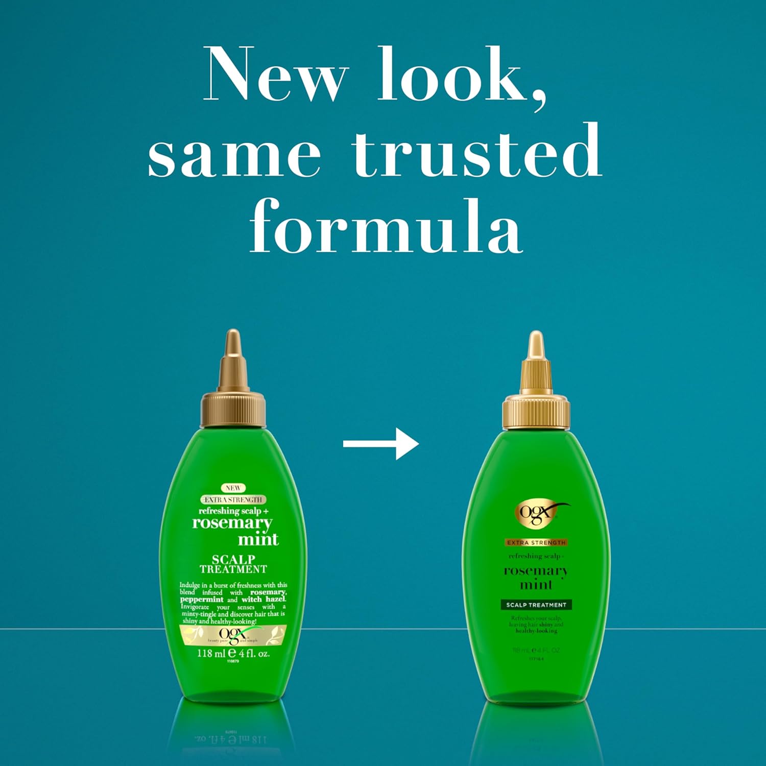 OGX Extra Strength Refreshing Scalp + Rosemary Oil Mint Dry Scalp Treatment, Peppermint & Witch Hazel Scalp Detox, Clarifying Leave-In to Help Remove Buildup and Refresh, Shiny Hair Finish, 4 fl oz