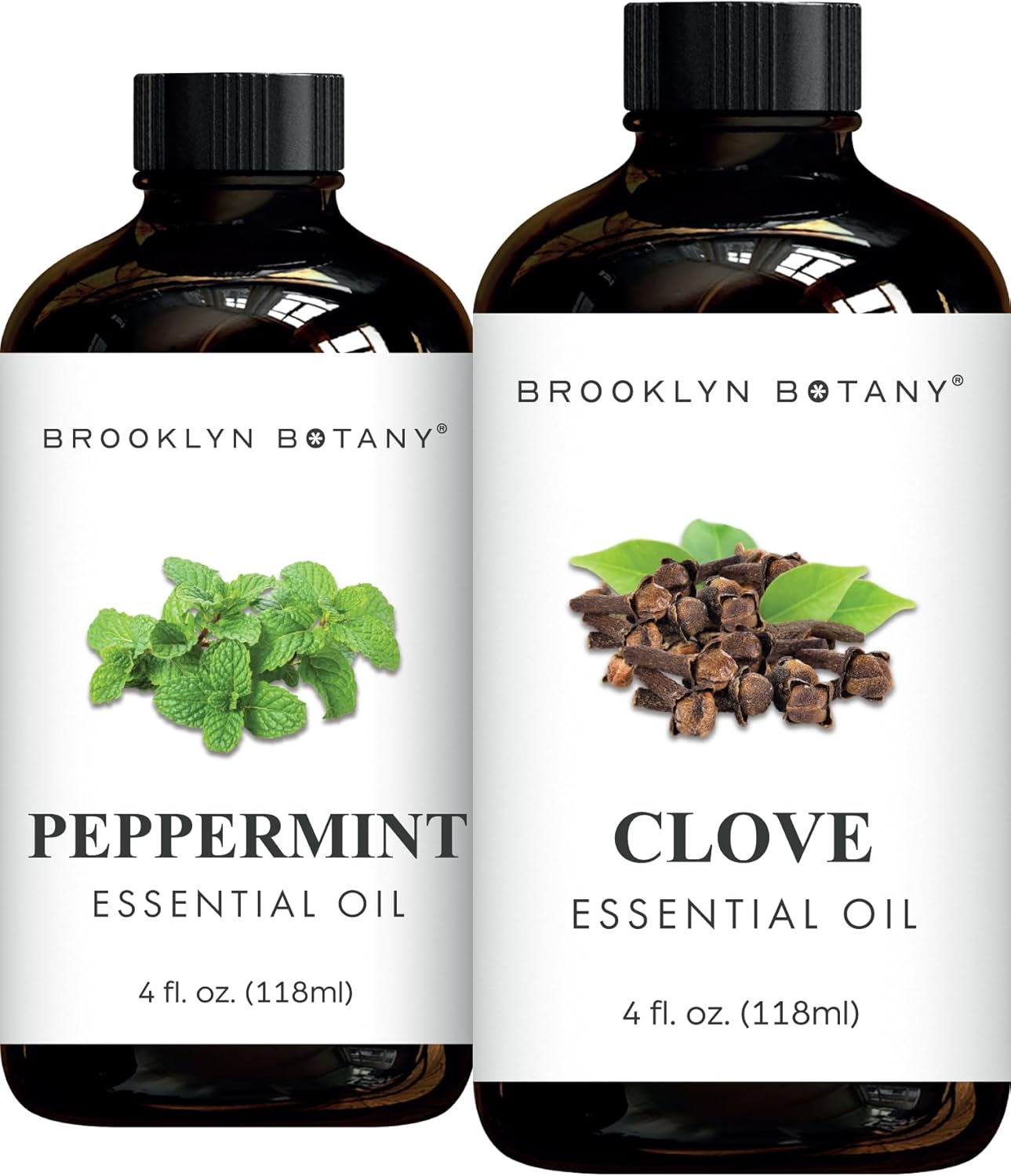 Brooklyn Botany Peppermint & Clove Essential Oils – 4 Fl Oz (Pack of 2) – 100% Pure & Natural – Bold & Invigorating Aromatherapy Blend