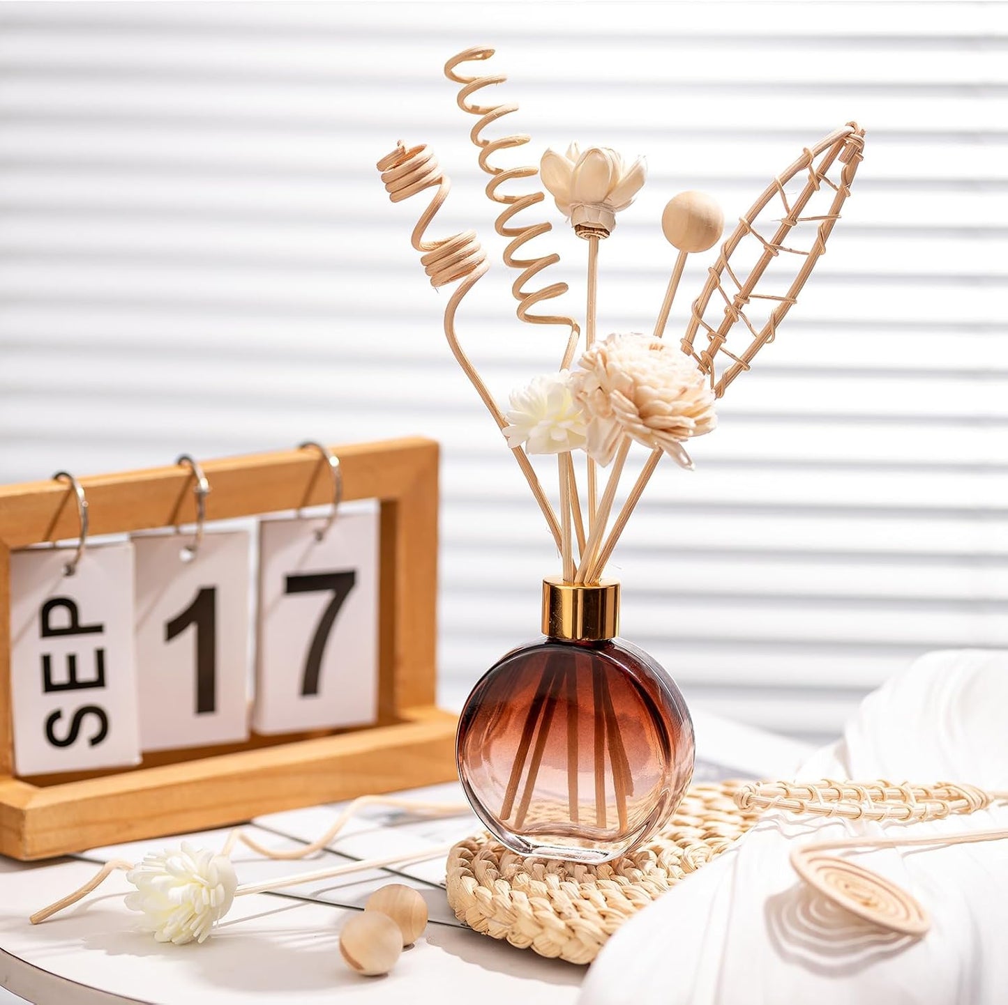 HFKPJRT 23Pcs Rattan Reed Diffuser Sticks Set, 10 Inch Natural Flower Reed Fragrance Diffuser, Unscented, for Home Office Decor