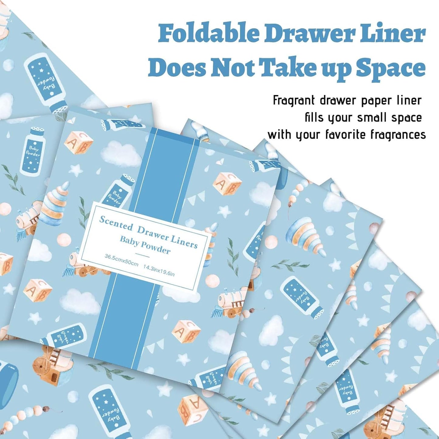 STRN Drawer Liners for Dresser, Baby Powder Scented Fragrant Drawer Liner 6 Sheets, Non-Adhesive Drawer Paper Liner for Bedroom Shelf Closet, Shoe Chest