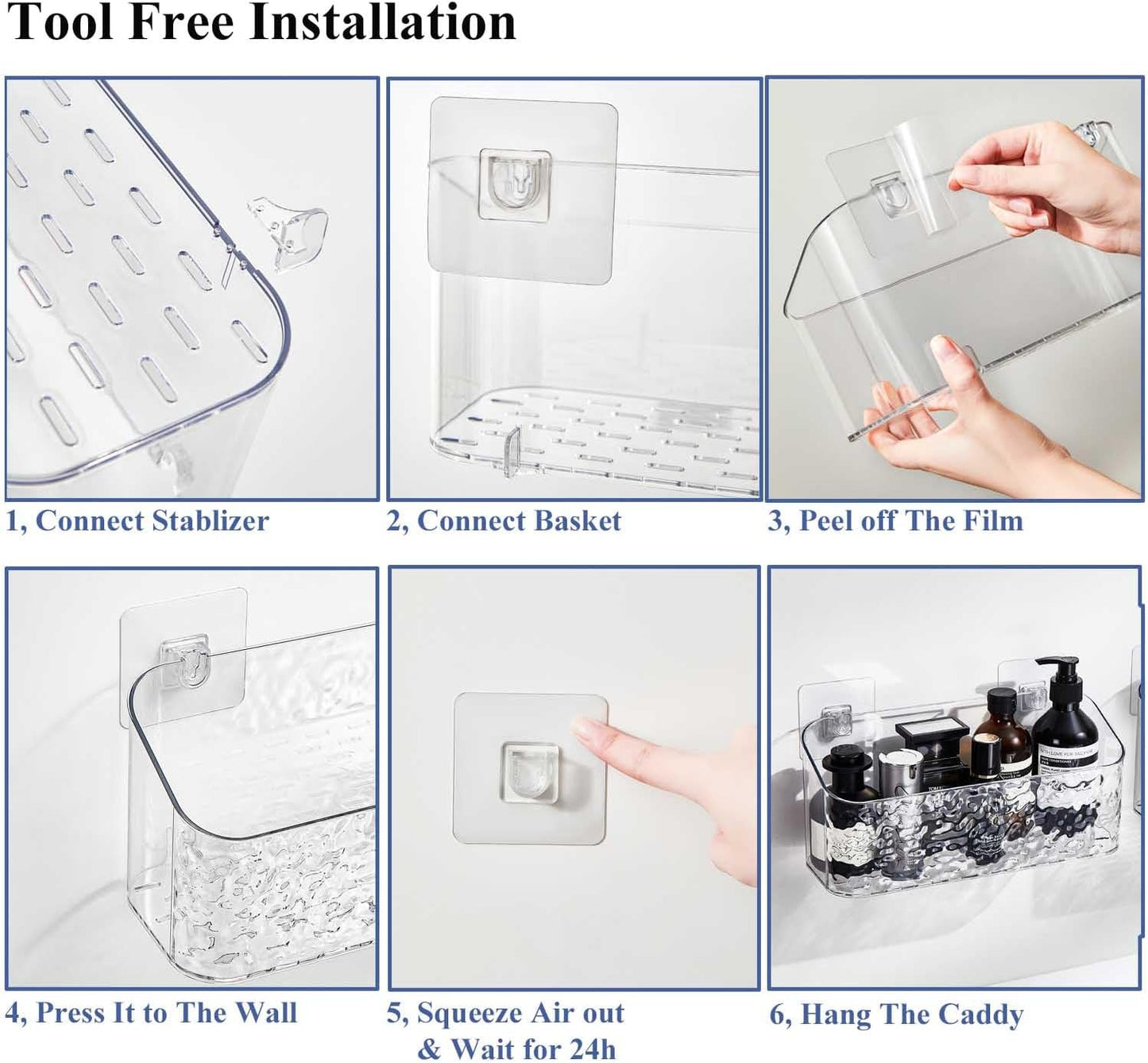 Bath Toy Storage Organizer, Bathtub Toy Storage Holder, Large Capacity Wall Mounted Shower Caddy Shower Organizer, No Drill Shelves Basket, Wave, 2 Pack