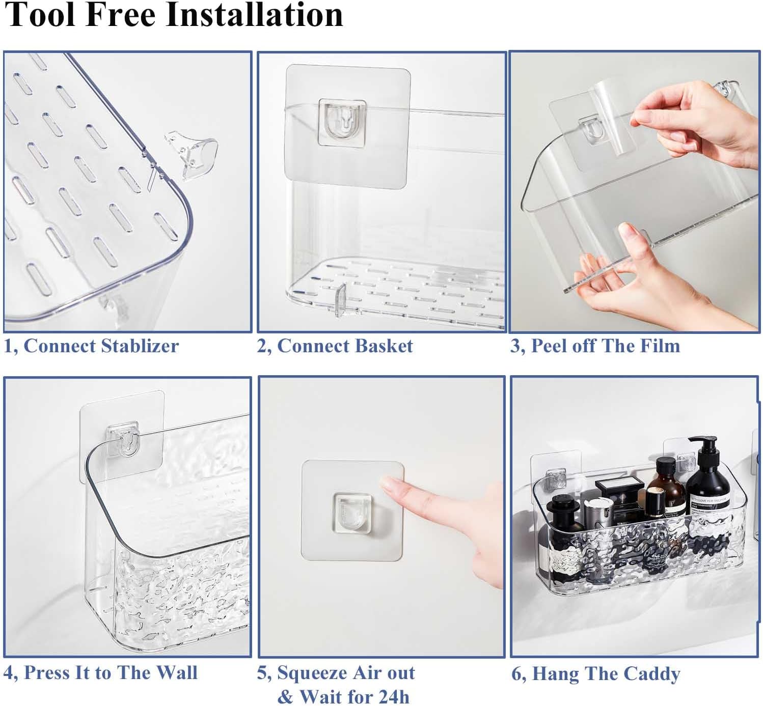 Bath Toy Storage Organizer, Bathtub Toy Storage Holder, Large Capacity Wall Mounted Shower Caddy Shower Organizer, No Drill Shelves Basket, Wave, 2 Pack